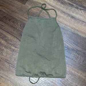 She-in Open Tie Back Olive Green Tank Top